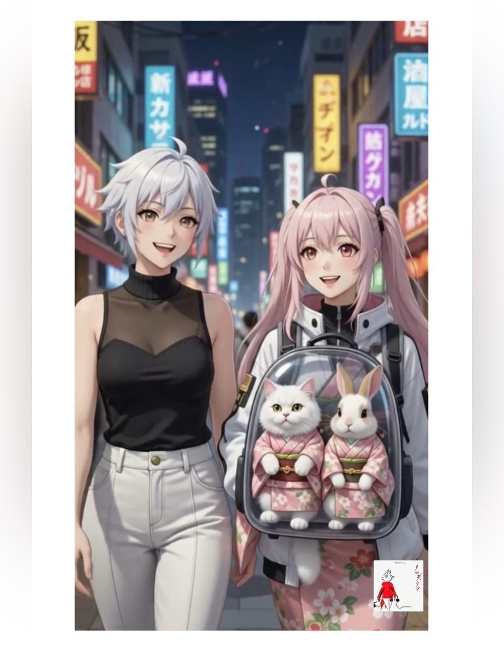 Anime-style City Night Art Print - Pink & Black